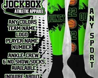 Custom Athletic Socks Knee High Baseball Soccer Softball Basketball Football Lacrosse Volleyball Crew Fundraising Birthday Sports Team