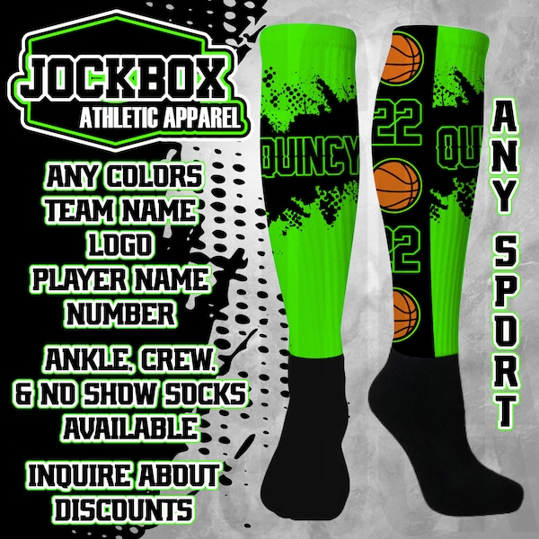 Custom Athletic Socks Knee High Baseball Soccer Softball Basketball Football Lacrosse Volleyball Crew Fundraising Birthday Sports Team