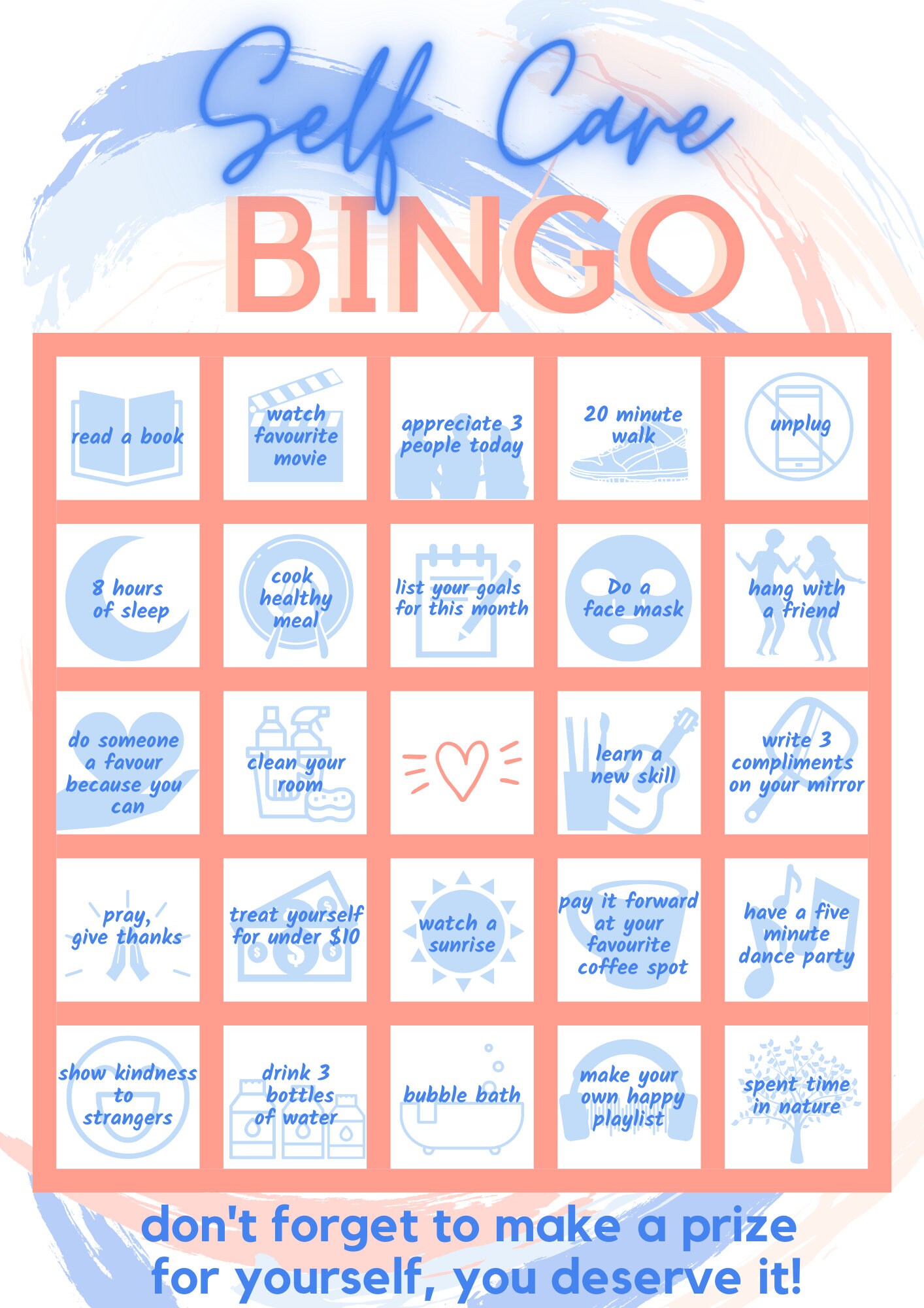 Self Care Bingo Printable Etsy Self Care Bingo Printable Etsy