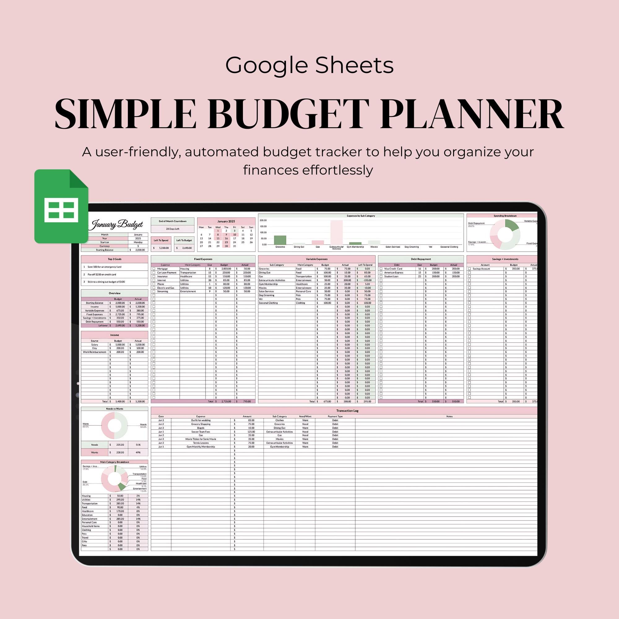 Simple Google Sheet Budget Tracker | Personal Finance Spreadsheet ...