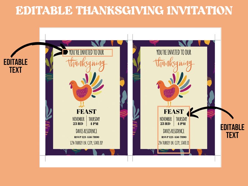 Thanksgiving Digital Invitation Customizable Invitation Etsy