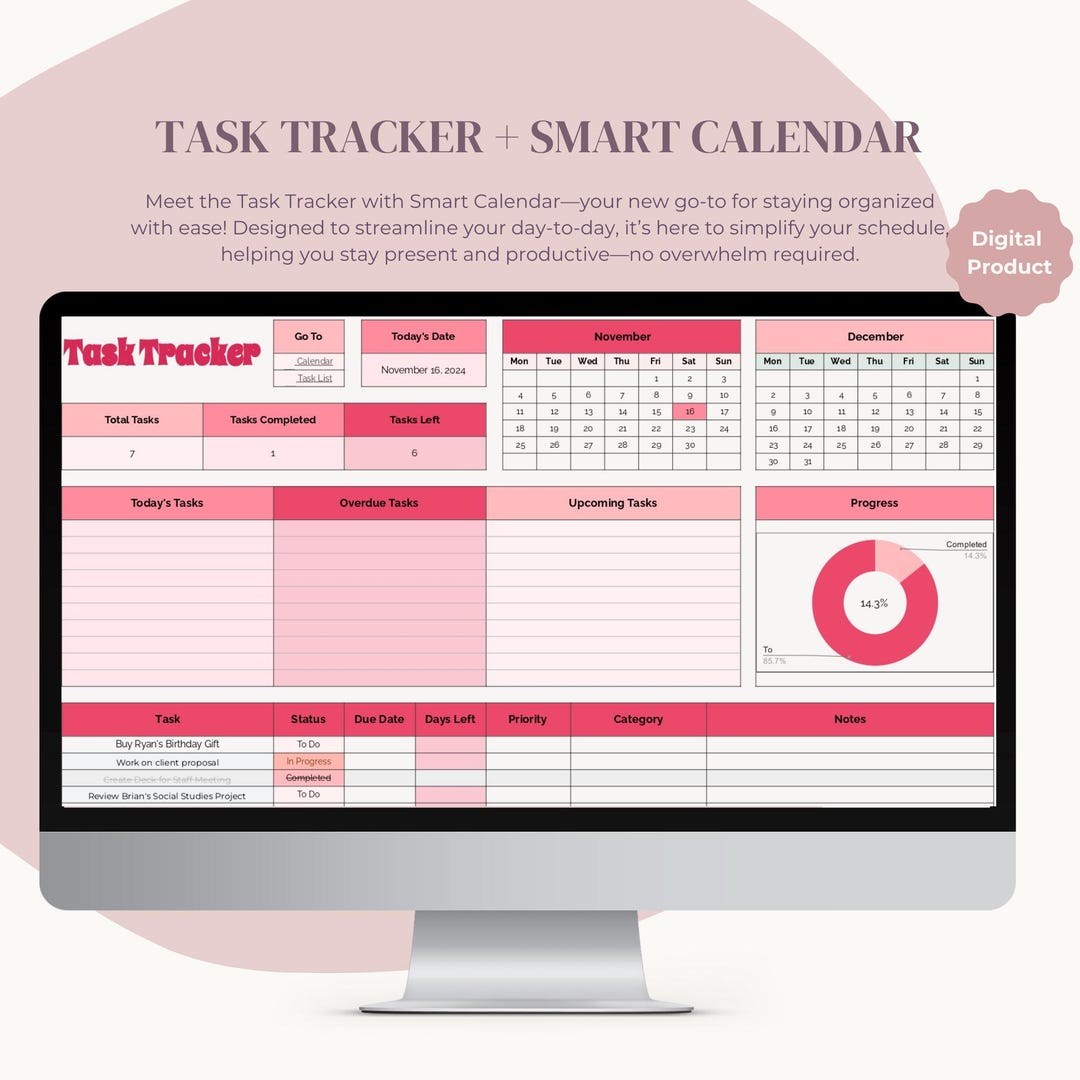 Google Sheets Task Manager | Smart Calendar Template | Task Tracker ...