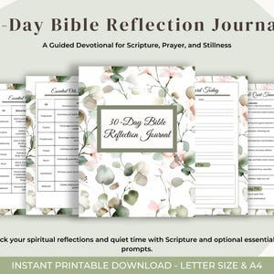 30 Day Bible Reflection Journal, Printable Christian Journal for Women, Scripture and Prayer PDF, Guided Quiet Time Devotional