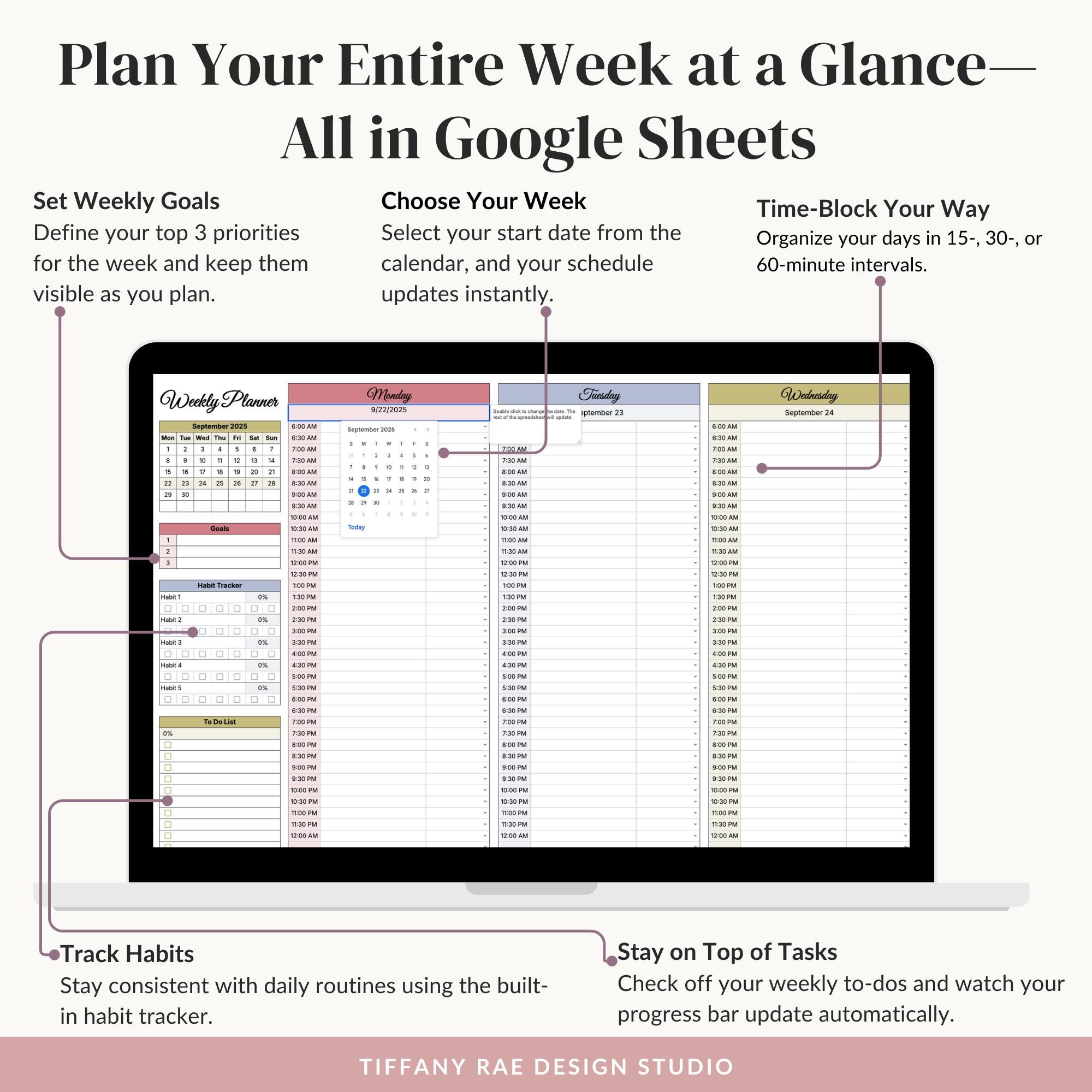 Time Blocking Spreadsheet Google Sheets | Weekly Time Block Planner ...