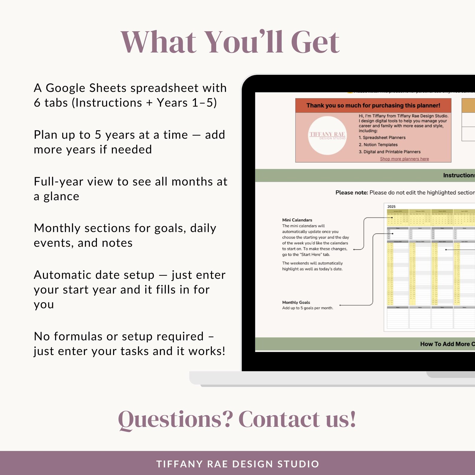 5 Year Calendar Google Sheets Template: Year at a Glance Planner ...