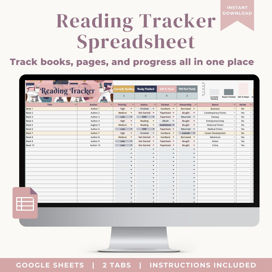 Tracker Reader Cards Reading Tracker Google Sheets, Digital Book Log for Avid Readers, Track ...
