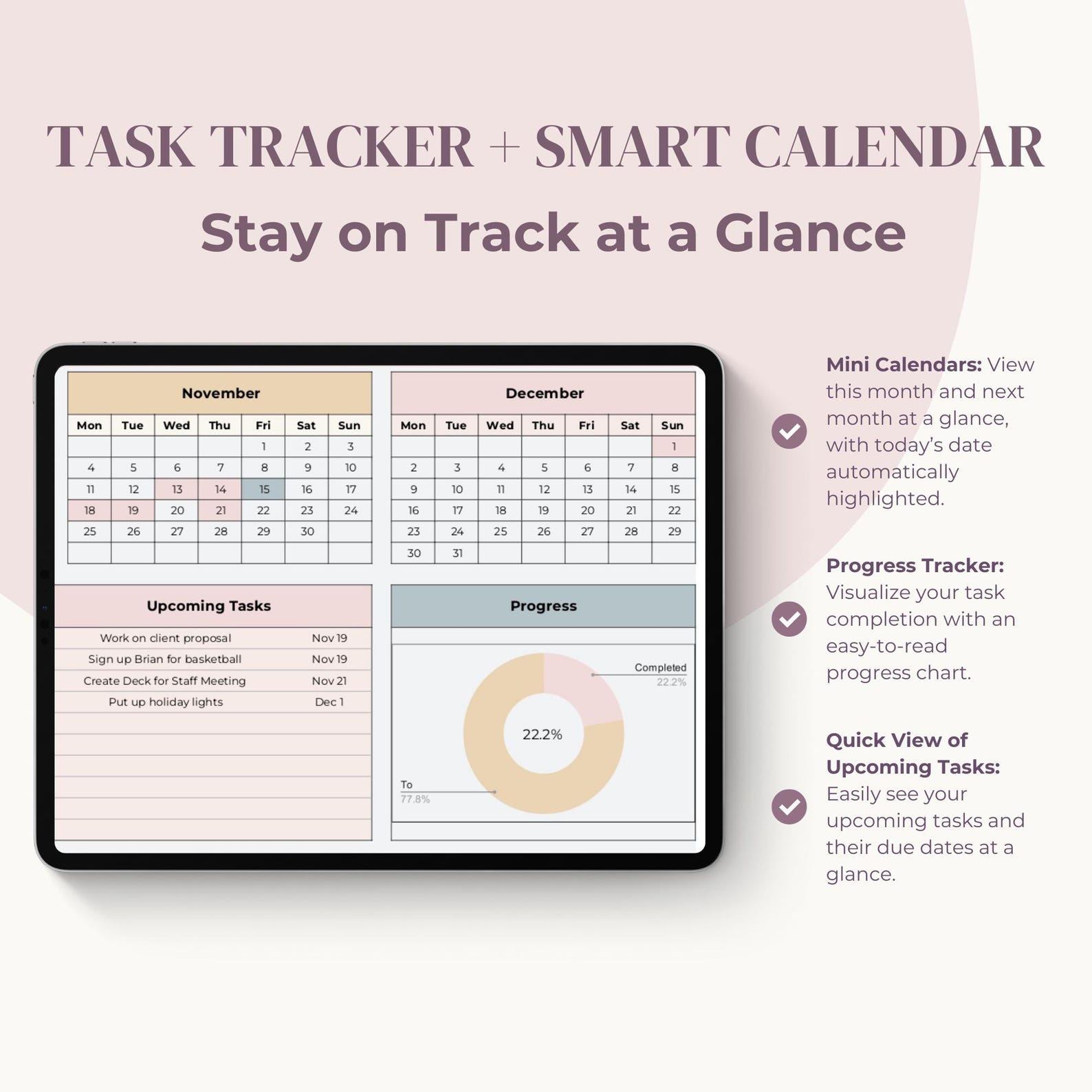 Google Sheet Task Manager | Task Tracker Spreadsheet | Smart Calendar ...