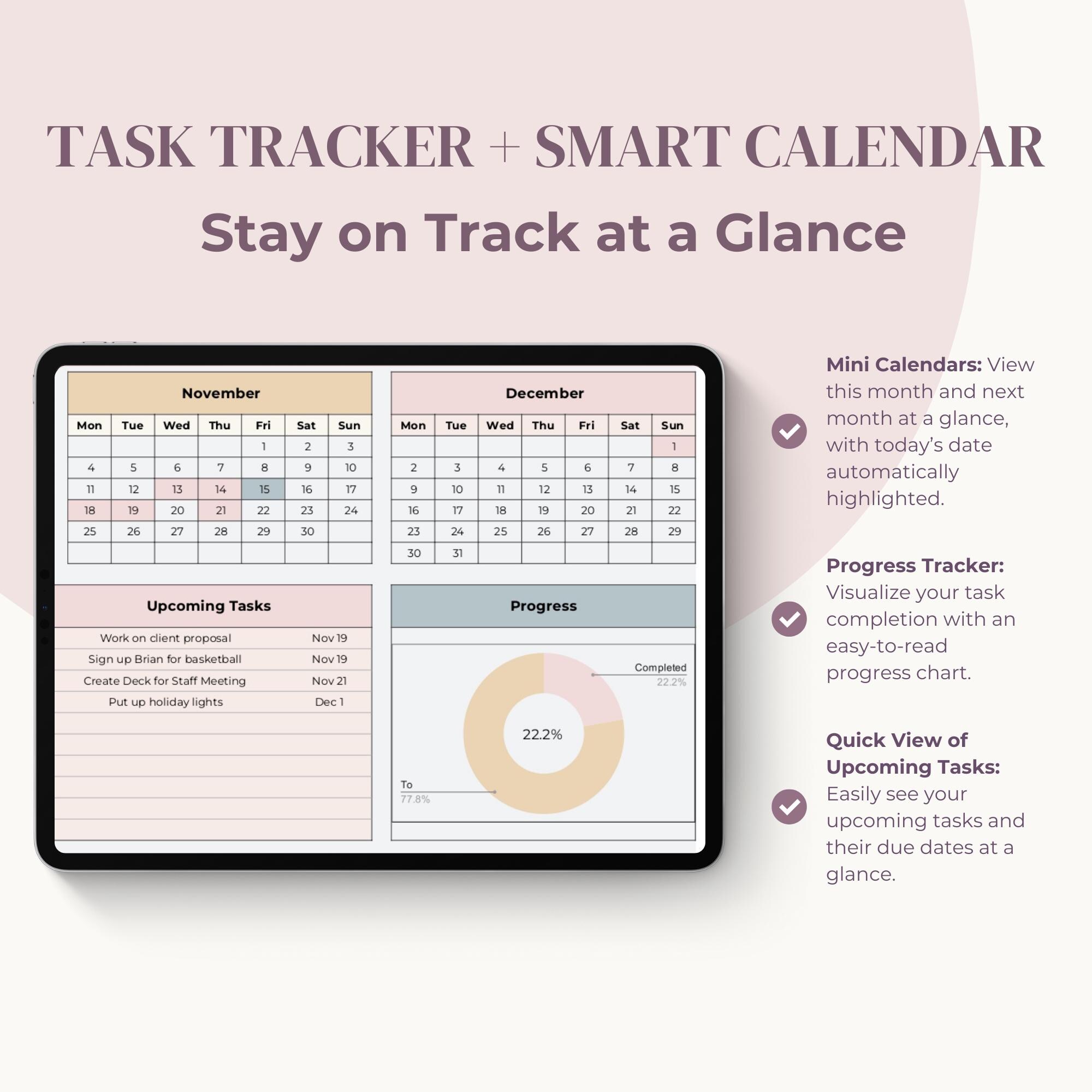 Google Sheet Task Manager | Task Tracker Spreadsheet | Smart Calendar ...
