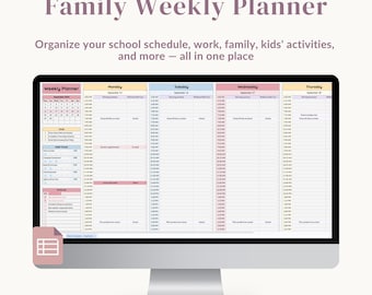 Family Weekly Planner, Editable Google Sheets Schedule (Digital Download)