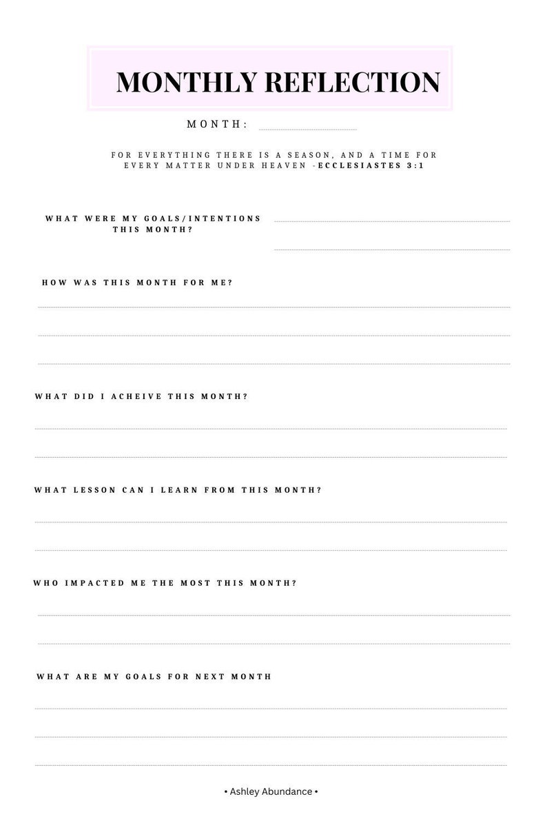 Monthly Reflection Template Download Etsy Monthly Reflection Template Download Etsy