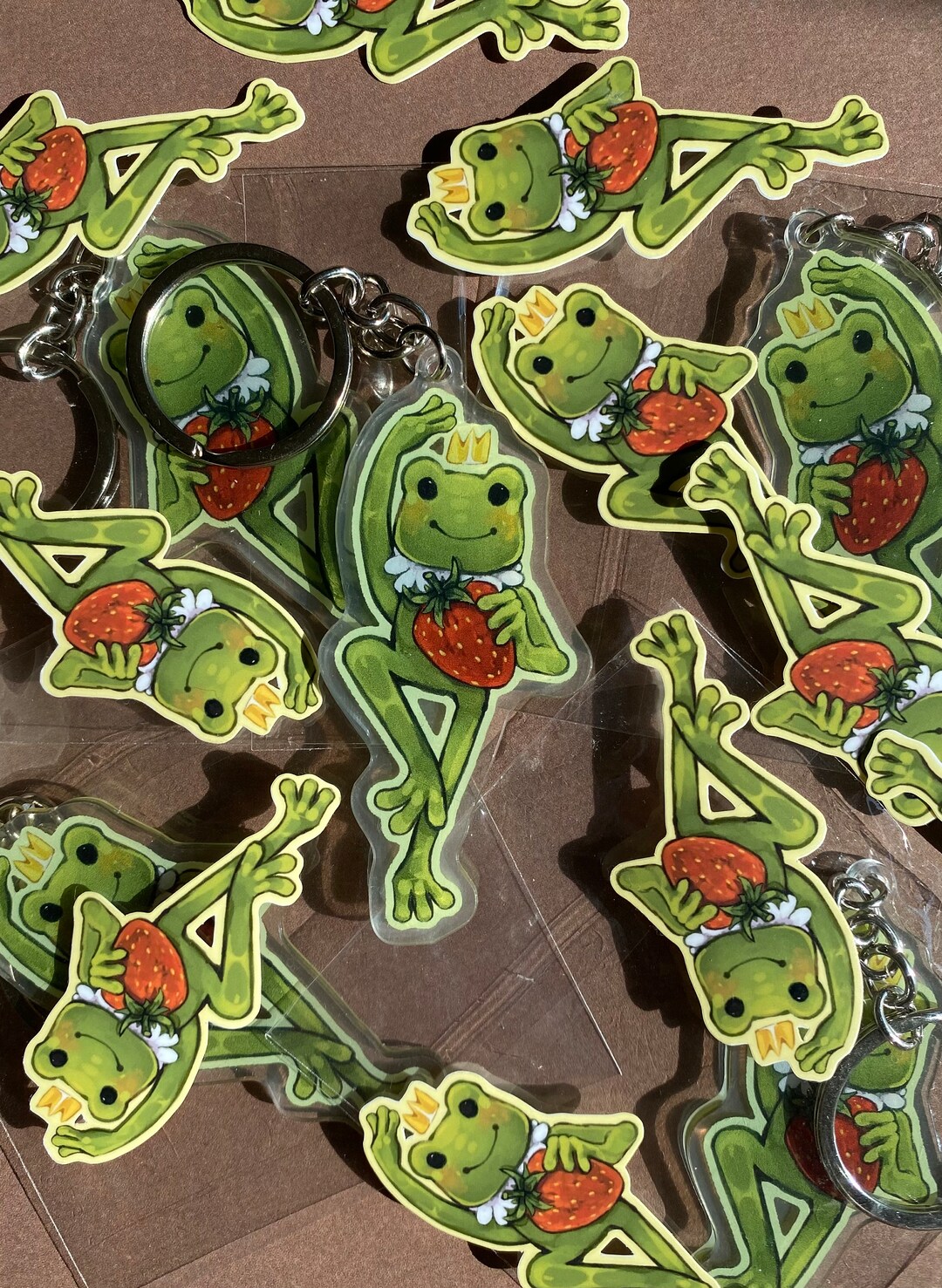 Strawberry Frog Keychain & Sticker/acrylic Charm/ Cottagecore