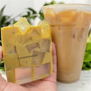 Exfoliating Iced Coffee Bar Soap :Iced coffee soap bar/ Artisan soap/ goats milk. Natural Coffee Soap, no coconut oil, natural body scrub,