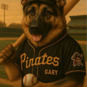Custom Pet Portrait – Pittsburgh Pirate Baseball Player -  Funny Sports Dog Fan - Art Jersey & Name - Gift for Pet Owners Baseball Lovers