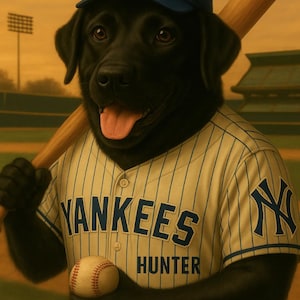 Custom Pet Portrait – NY Yankees Baseball Player Style -  Funny Sports Dog Fan - Art Jersey & Name - Gift for Pet Owners Baseball Lovers