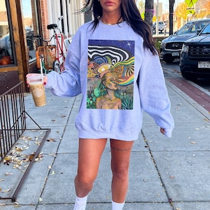 Trippy Psychedelic Sweatshirt, Goblincore Hippie Shirt, Mystical Mushroom Shirt, Gift for Psychonauts, Hallucinogenic Graphic Tee,