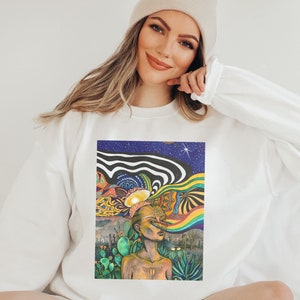 Trippy Psychedelic Sweatshirt, Goblincore Hippie Shirt, Mystical Mushroom Shirt, Gift for Psychonauts, Hallucinogenic Graphic Tee,