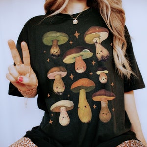 Aesthetic Happy Mushroom Shirt, Magic Mushroom T-Shirt, Cottagecore Clothing, Forestcore Tee, Nature Lover Foraging Shirt