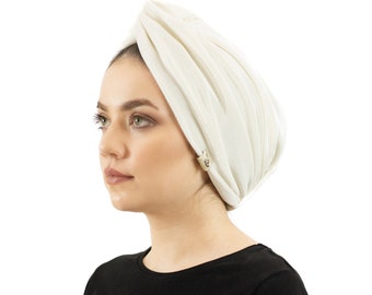 Handmade Turban Headwrap For Women, Crossover Headband, Chemo Scarf, Gift for Her, Alopecia Head Scarf, Pre-tied Headwrap, White