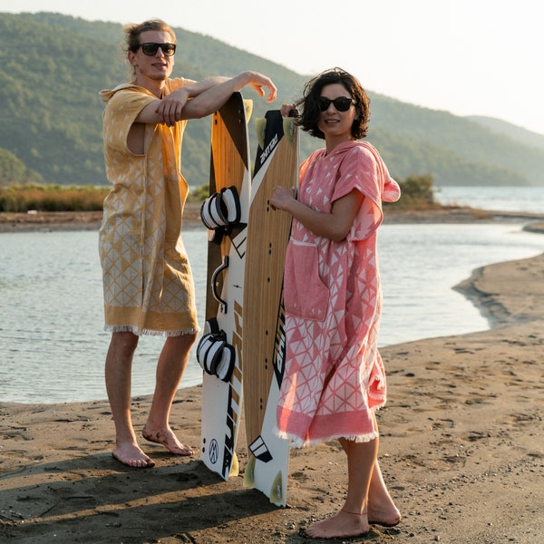 Surf Poncho Männer & Frauen, türkische Handtuch Baumwolle mit Kapuze Strandtücher, Handtuch Poncho, Handtuch mit Kapuze und Beutel, Surf Robe, Strand Poncho