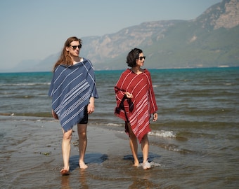 Shawl-Style Cotton Turkish Towel Robe, Beachside Towel Dress With Headband, Wearable Bath Towel for Women, Dressy Surfer Poncho Towel