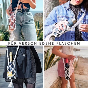 Macraben® Makramee Flaschentasche Flaschenhalter im Boho-Stil. Vintage Getränketasche für Wandern, Picknick, Festivals bis 0,75L Bild 4