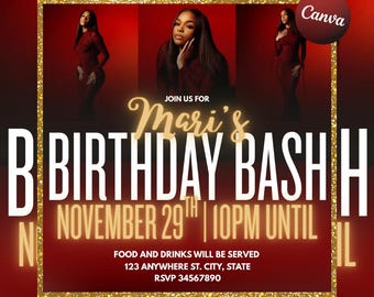 Geburtstagseinladung Vorlage: Einfache anpassbare Canva Flyer Vorlage | Bday Bash Flyer