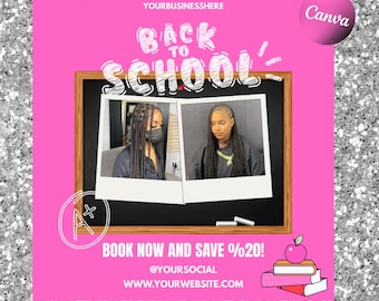 Back To School Braids Flyer Vorlage | Haar Vorlage | Nagelschablone | DIY Digitaler Flyer | Canva Vorlage