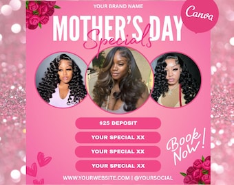 Pinker Muttertags Haar, Nägel oder Makeup Specials Flyer