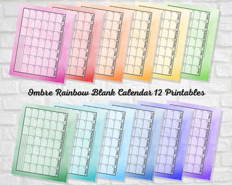 Ombre Rainbow 12 page Blank Calendars