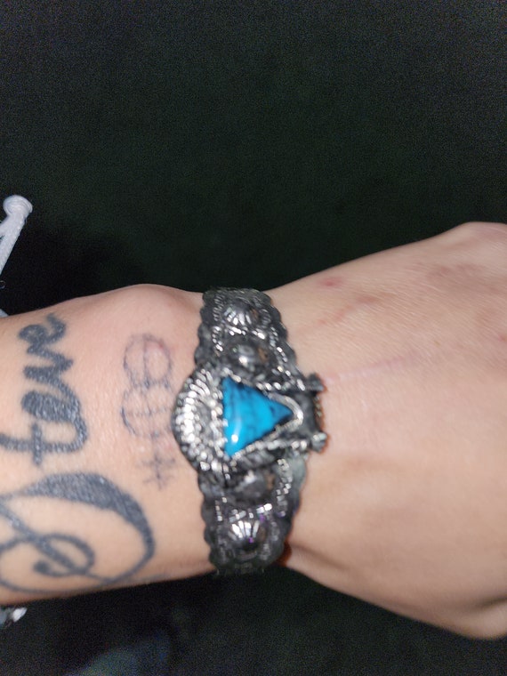 Handcrafted navajo silver and turquoise bracelet c