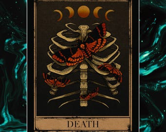 KLISTERMÄRKE - Dödskort Tarotkort, Häxkonst, Metafysik, Skelett, Dödsfjäril