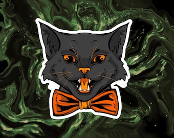 Vintage Halloween svart katt klistermärke – Läskigt kattansikte