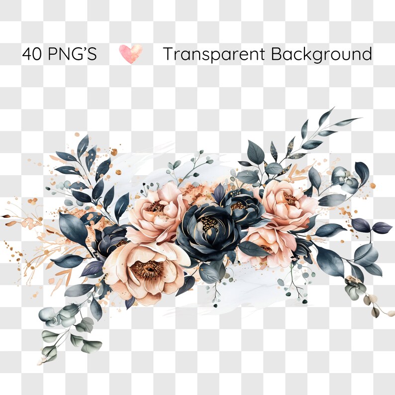 Watercolor Floral Clipart: Blue & Pink Flower PNG (digital Download) - Etsy