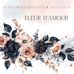 Watercolor Floral PNG Blue and Pink Floral Clipart Navy & Blush Flower PNG Wedding Invitation Clipart Watercolor Blue Floral Arrangement PNG
