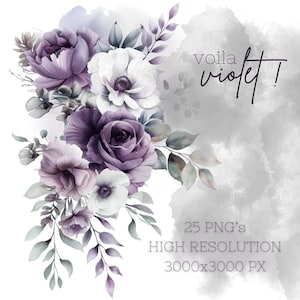 Lila Blumen PNG Clipart Hochzeit Weiß Blumenschmuck Aquarell Lila Blumen PNG Blumenschmuck Clipart Hochzeit Einladung PNG
