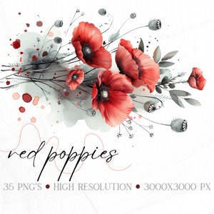 Clipart de papoula aquarela Papoula vermelha PNG Clipart floral vermelha Papoula PNG Clipart de papoula vermelha Flor vermelha e cinza Clipart do dia da lembrança