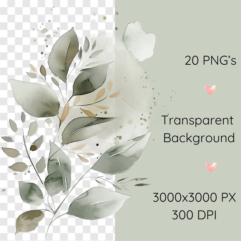 Watercolor Eucalyptus Clipart: Greenery & Gold Foliage PNG (digital ...