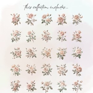 Vintage French Rose Clipart: Zestaw retro kwiatowy PNG (pobieranie cyfrowe) zdjęcie 2
