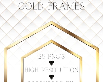 Gold Frames PNG Clipart: Geometrical Card Design (Digital Download)