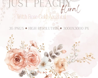 Rose Gold Floral Clipart: Pink Watercolor Flowers (Digital Download)