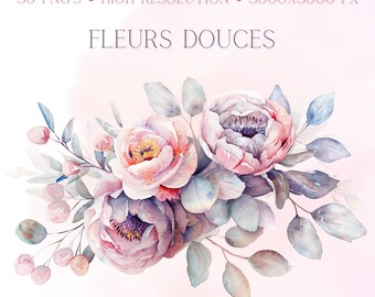 Pink Floral Clipart: Watercolor Flower PNG Set (Digital Download)