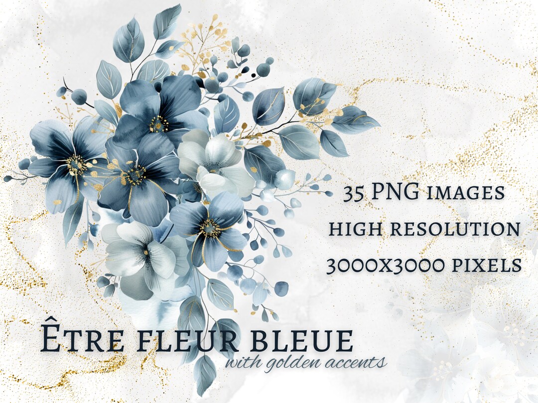 Navy &amp; Gold Floral Floral Clipart Navy Flowers PNG Digital Clipart PNG ...
