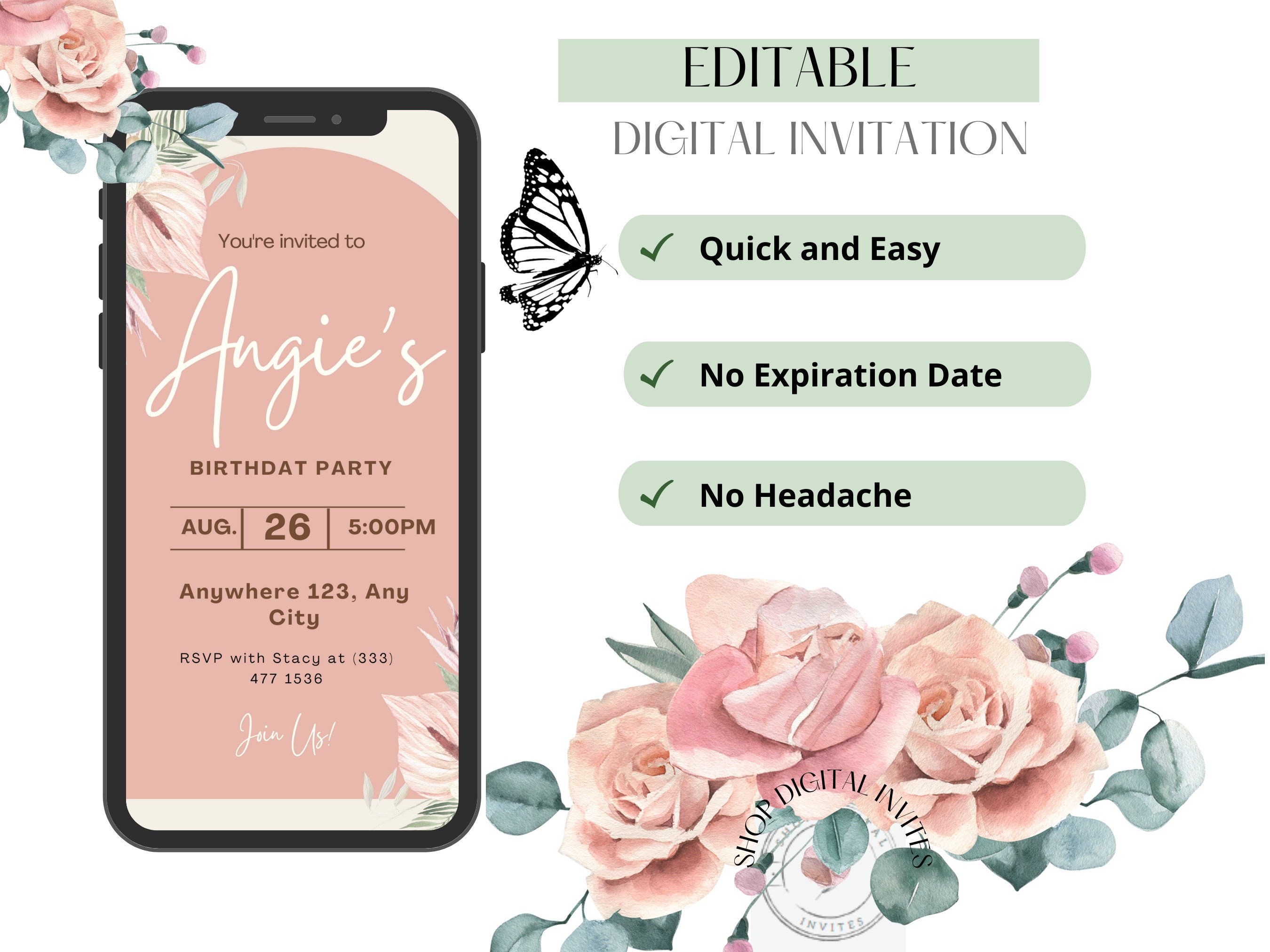 Editable Birthday Invitation Template- Printable - Shopdigitalinvites