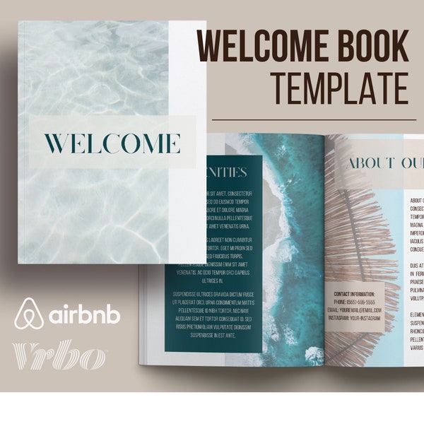 Plantilla de libro de bienvenida de Airbnb / Reglas de la casa de playa / Señal de información de Wifi / Instrucciones imprimibles de alquiler vacacional / VRBO / Personalizable