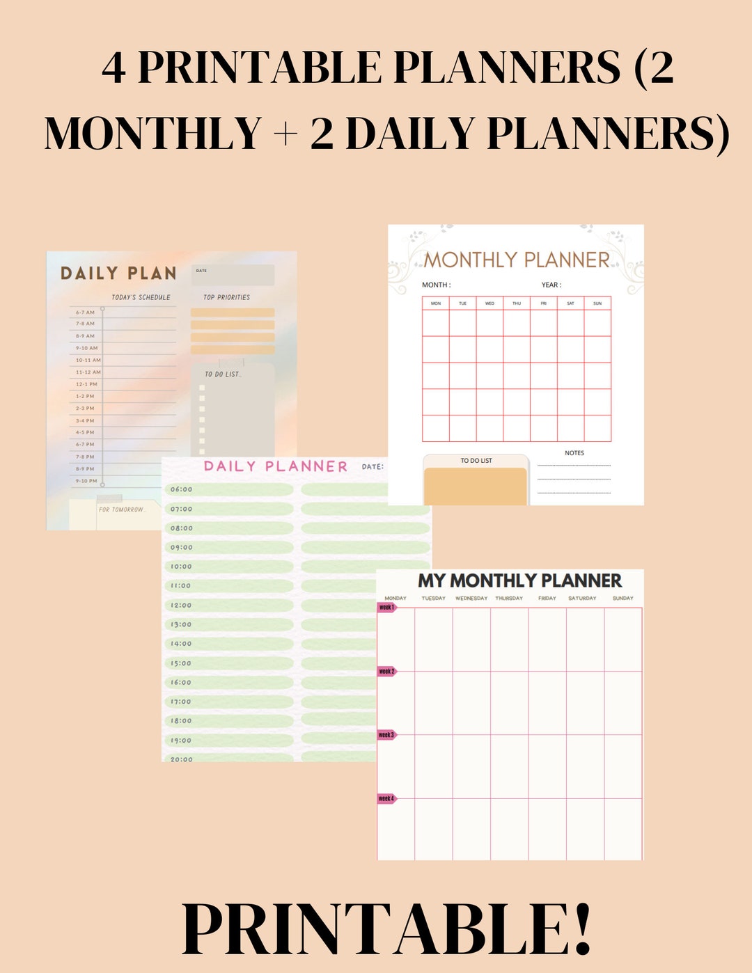 4 Printable Planners 2 MONTHY DAILY PLANNERS Daily - Etsy