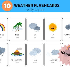 Éducatif hawaïen imprimable, météo en hawaïen, « Ōlelo Hawai'i, cartes flash imprimables, Hawaii Kids, Montessori, téléchargement immédiat