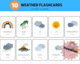 Hawaiian Educational Printable, Weather in Hawaiian, 'Ōlelo Hawai'i, Printable Flash Cards, Hawaii Kids, Montessori, Instant Download