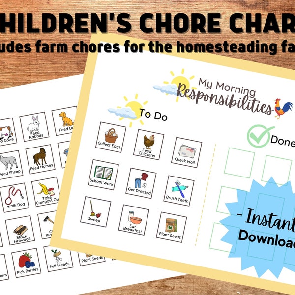 Kids Daily Responsibilities Chart, Homesteading Chore Chart, Printable Daily Routine, Kids Farm Chore Chart, Children's Job Poster,