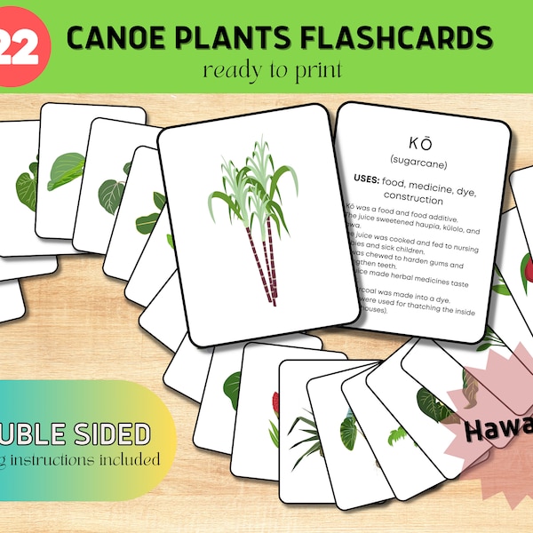 Canoe Plants of Hawaii Flash Cards, Digital Print, 'Ōlelo Hawai'i, Hawaiian Educational Printable