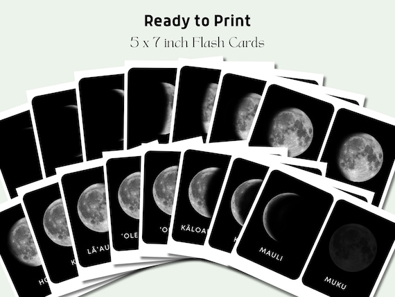 Hawaiian Moon Phases, Printable Flashcards, Hawaiian Lunar Month